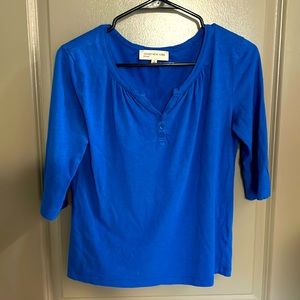 3/4 Sleeve Blue Blouse - Jones New York Sport